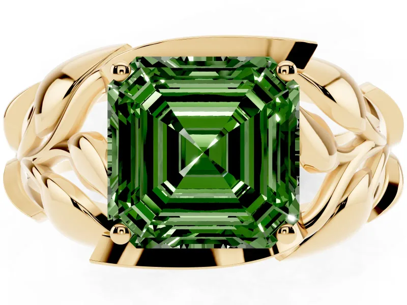 Asscher Cut Leaf Bypass Engagement Ring Setting for a Fancy Green Lab-Grown Diamond | Yellow Gold