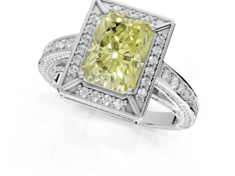Radiant Cut Sectioned Halo Engagement Ring Setting for a Fancy Yellow Lab-Grown Diamond | Sterling Silver