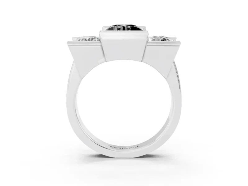 Round Channel-Set Three Stone Engagement Ring Setting for a Black Center | White Gold