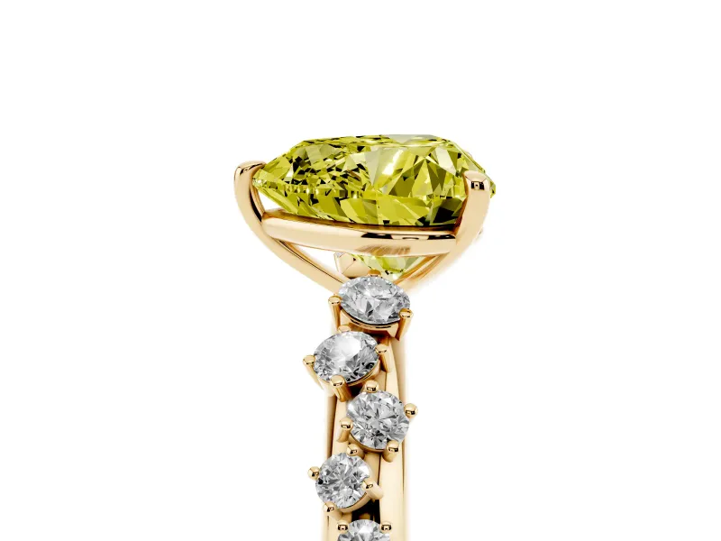 Fancy Yellow Heart Cut Diamond Cluster Solitaire Ring Set in Yellow gold with Prong Setting