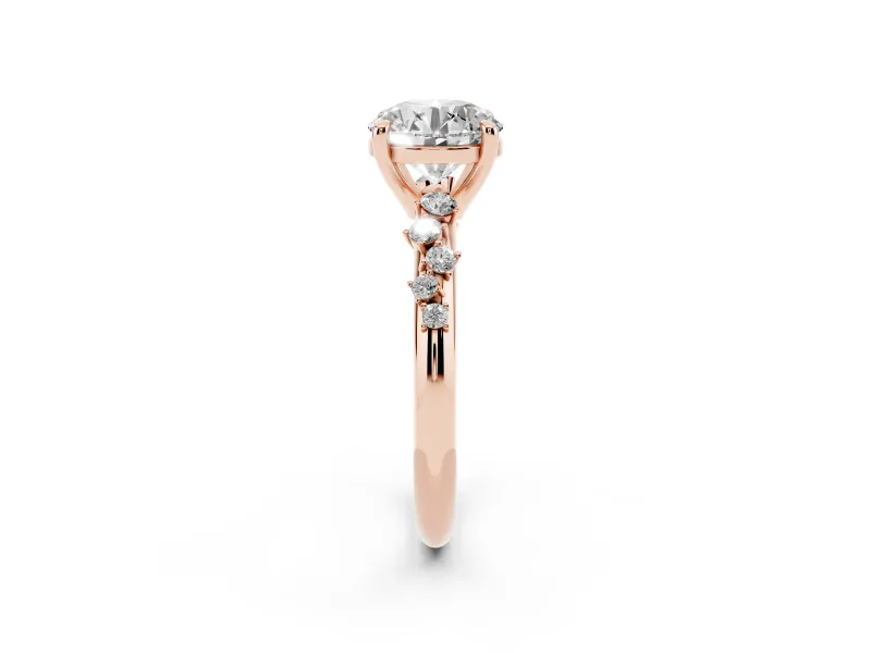 Round Graduated Accent Engagement Ring Setting | Scattered Shoulders | Rose Gold