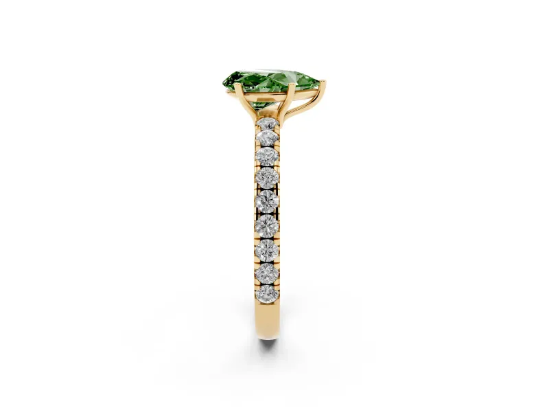 Pear-Shaped Pave Solitaire Engagement Ring Setting for a Fancy Green Lab-Grown Diamond | Shared Prong Band | Yellow Gold