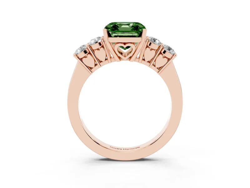 Asscher Cut 5 Stone Engagement Ring Setting for a Fancy Green Lab-Grown Diamond | Rose Gold