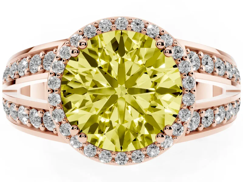Round Halo Engagement Ring Setting for a Fancy Yellow Lab-Grown Diamond | Split Shank | Rose Gold