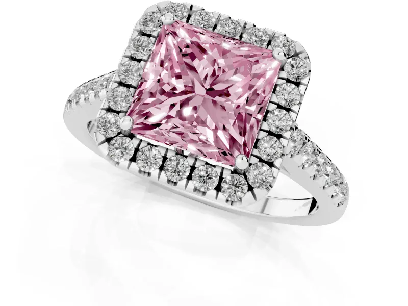 Princess Cut Raised Halo Engagement Ring Setting for a Fancy Pink Lab-Grown Diamond | White Gold