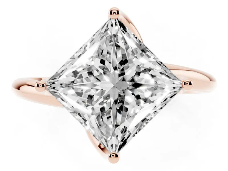 Princess Cut Bypass Solitaire Engagement Ring Setting | Plain Band | Rose Gold