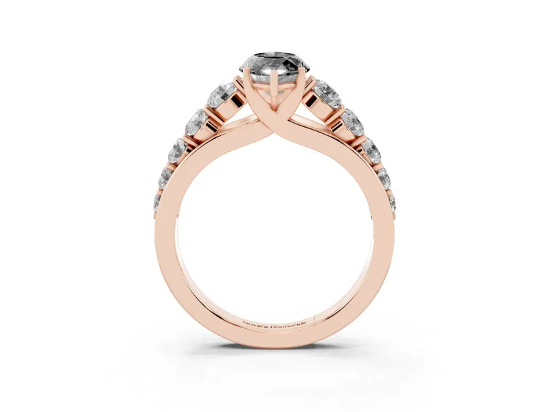 Marquise Graduated Side Stone Engagement Ring Setting for a Black Center | Flat Top Band | Rose Gold