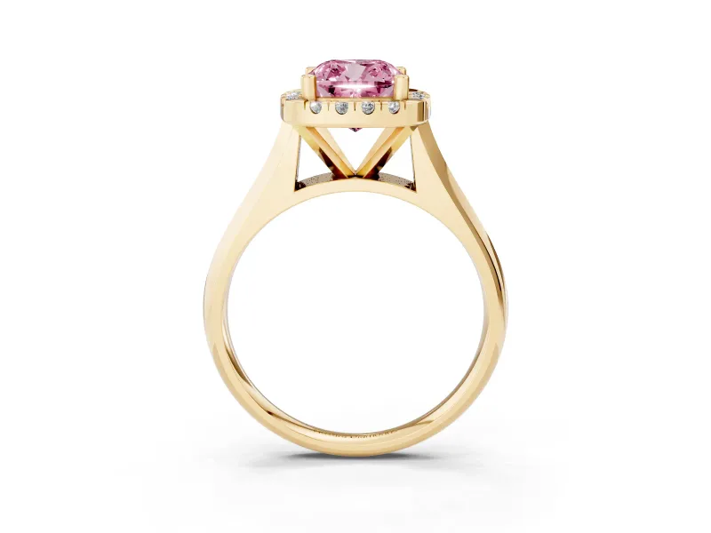 Cushion Cut Halo Engagement Ring Setting for a Fancy Pink Lab-Grown Diamond | Square Profile Band | Yellow Gold