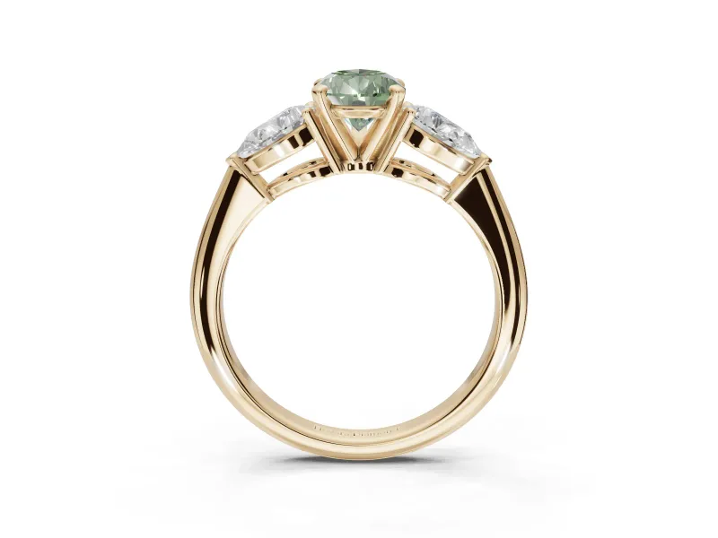 Pear-Shaped 3-Stone Engagement Ring Setting for a Fancy Green Lab-Grown Diamond | Yellow Gold