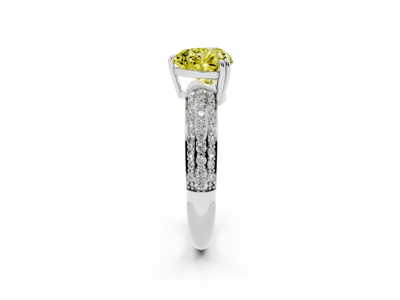 Heart-Shaped Three Row Pave Engagement Ring Setting for a Fancy Yellow Lab-Grown Diamond | Sterling Silver