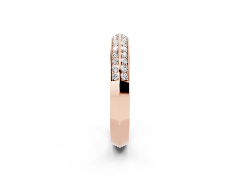 Round Lab-Grown Diamond Double Row Pavé Knife Edge Wedding Band | Raised Divider | Rose Gold