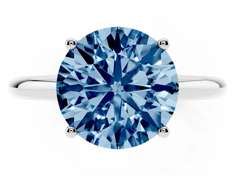 Round Micro-Prong Hidden Halo Engagement Ring Setting for a Fancy Blue Lab-Grown Diamond | Plain Band | Sterling Silver