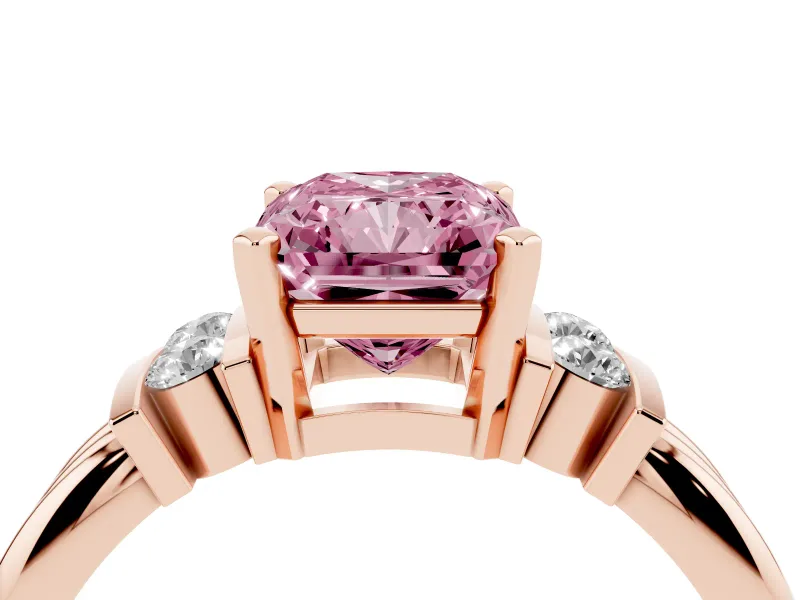 Radiant Cut Bar-Set Engagement Ring Setting for a Fancy Pink Lab-Grown Diamond | Rose Gold