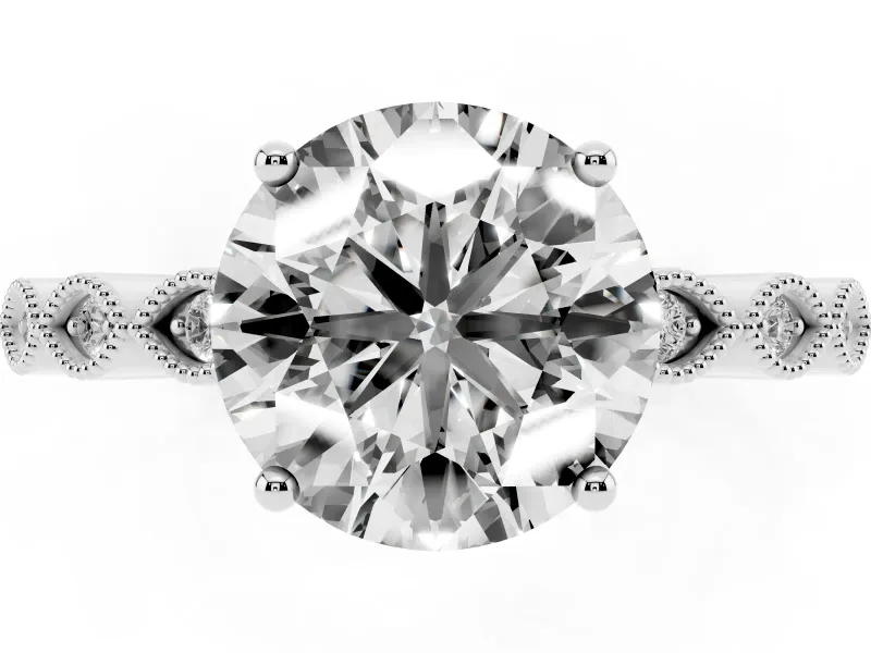 Round Vintage Milgrain Solitaire Engagement Ring Setting | Scalloped Band | Sterling Silver