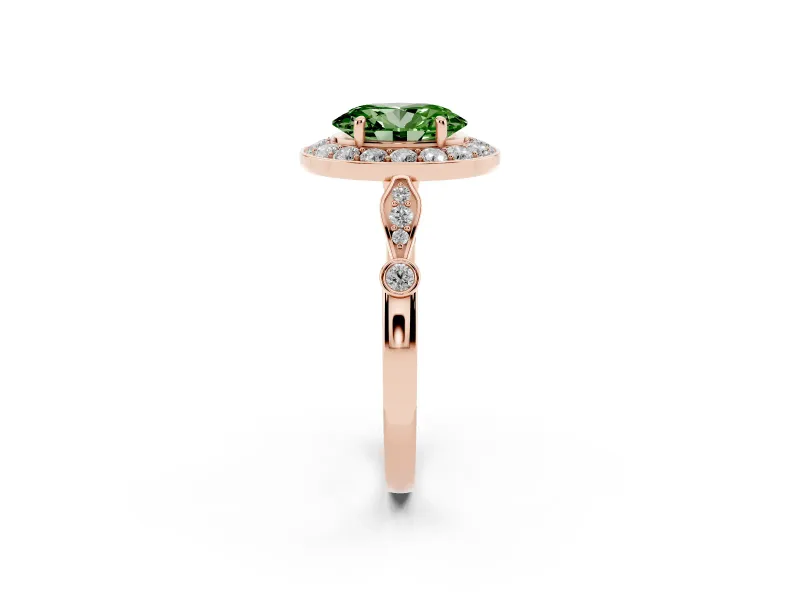 Oval Halo Engagement Ring Setting for a Fancy Green Lab-Grown Diamond | Bezel Stations | Rose Gold