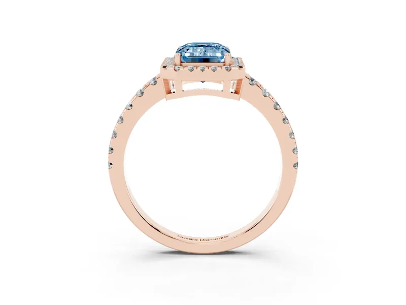 Emerald Cut Halo Engagement Ring Setting for a Fancy Blue Lab-Grown Diamond | Graduated Pavé Band | Rose Gold