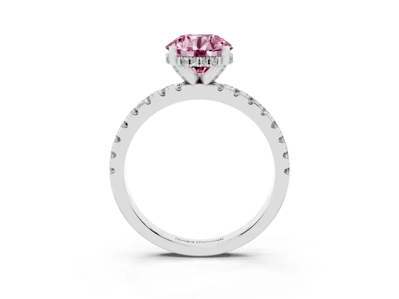 Round Hidden Halo Solitaire Engagement Ring Setting for a Fancy Pink Lab-Grown Diamond | Pave Band | Platinum