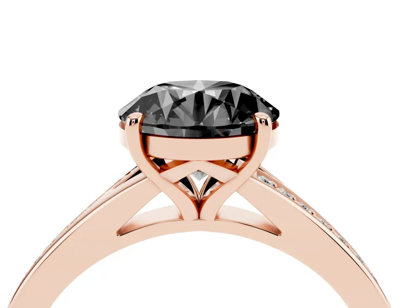 Round Pavé Solitaire Engagement Ring Setting for a Black Center | Sweeping Shoulders | Rose Gold