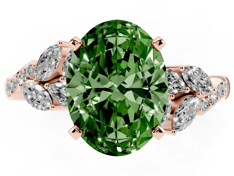 Oval Floral Engagement Ring Setting for a Fancy Green Lab-Grown Diamond | Rose Gold