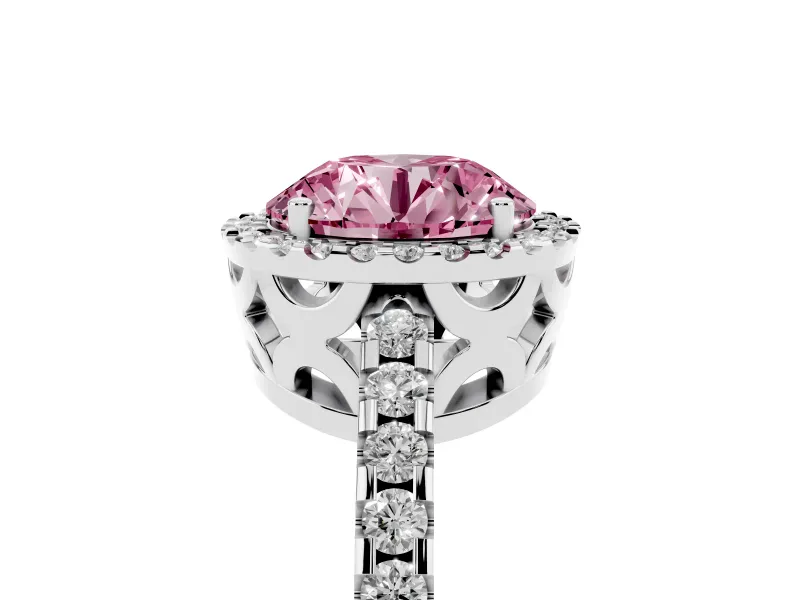 Round Pave Halo Engagement Ring Setting for a Fancy Pink Lab-Grown Diamond | Sterling Silver