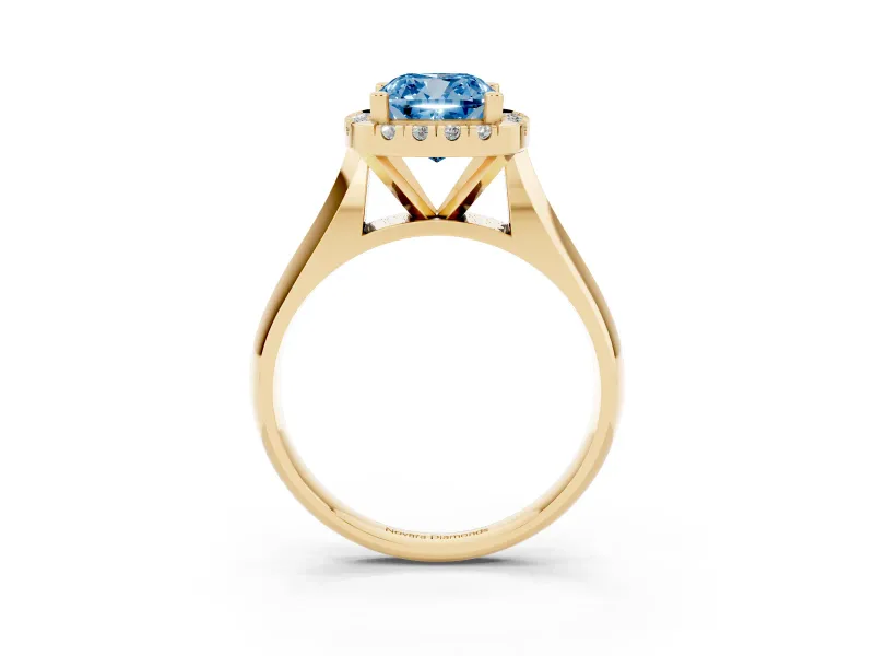 Cushion Cut Halo Engagement Ring Setting for a Fancy Blue Lab-Grown Diamond | Square Profile Band | Yellow Gold
