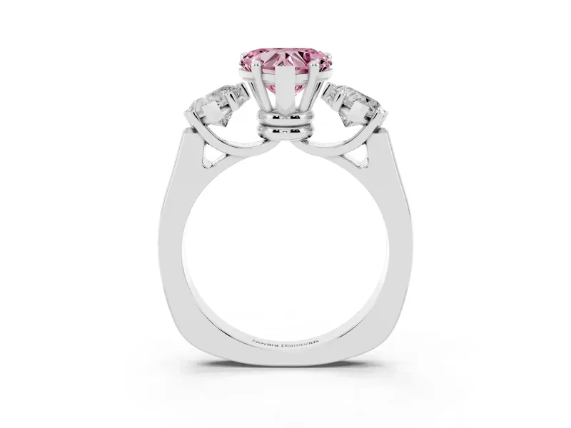 Heart-Shaped Three Stone Engagement Ring Setting for a Fancy Pink Lab-Grown Diamond | Plain Squared Band | White Gold