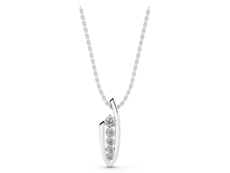 Round Lab-Grown Diamond Graduated Bar Set Curved Pendant Necklace | Open U Frame | White Gold