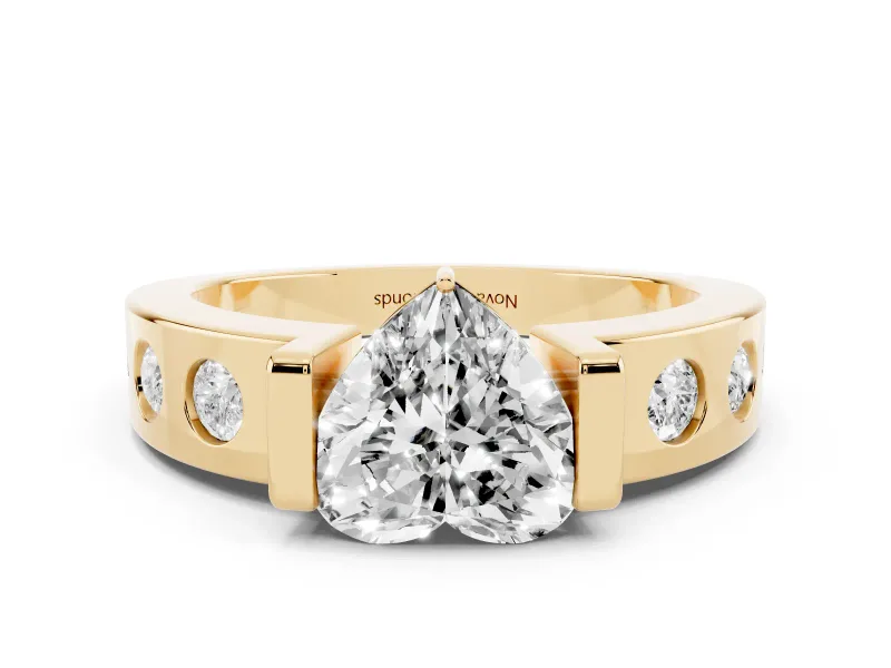 Heart Cut Diamond Channel-Set Band Ring Set in Yellow gold with Bezel Prong Setting