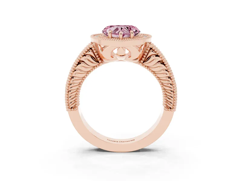 Heart-Shaped Halo Engagement Ring Setting for a Fancy Pink Lab-Grown Diamond | Rose Gold