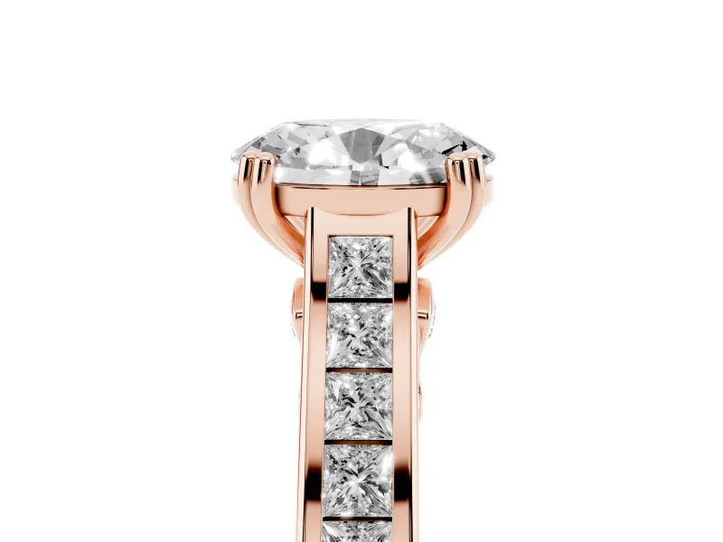 Oval Cathedral Channel Set Engagement Ring Setting | Double Claw Prongs | Rose Gold