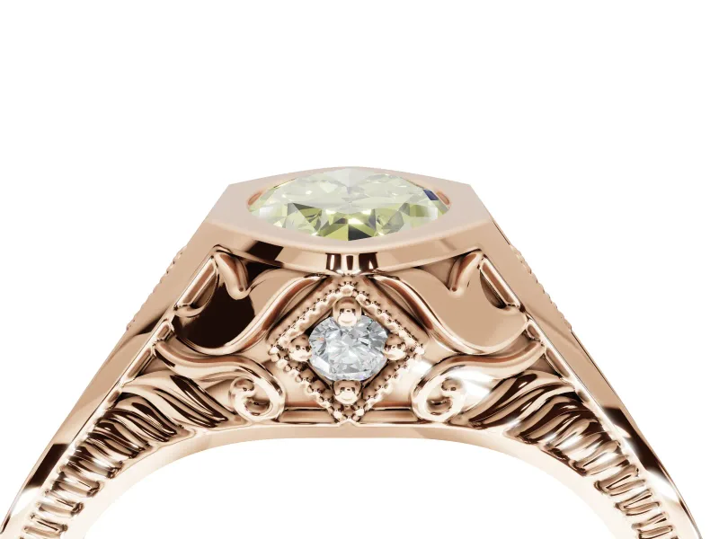 Marquise Vintage Bezel Engagement Ring Setting for a Fancy Yellow Lab-Grown Diamond | Engraved Band | Rose Gold
