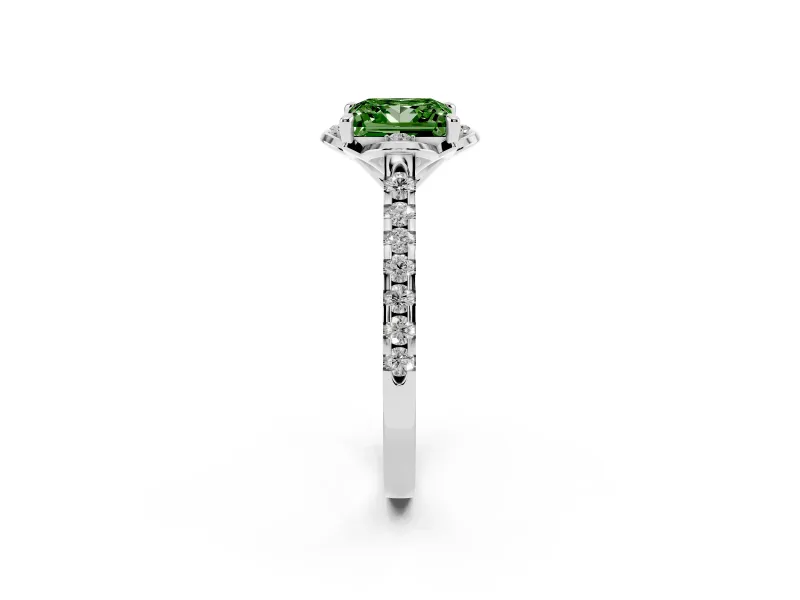 Princess Cut Floral Petal Engagement Ring Setting for a Fancy Green Lab-Grown Diamond | Petal Accents | Platinum