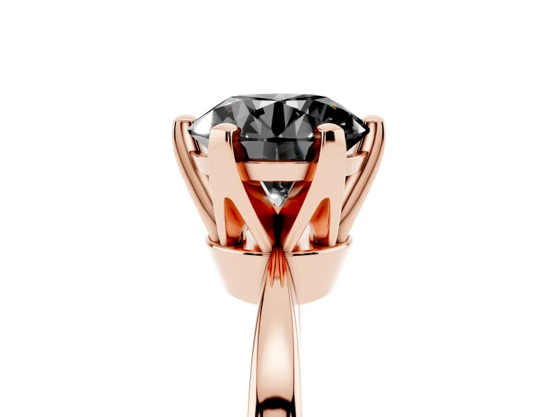 Fancy Black Round Cut Diamond Solitaire Engagement Ring Set in Rose gold with Slim Tapered Solitaire Band