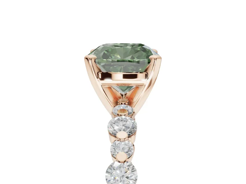 Cushion Cut Pavé Solitaire Engagement Ring Setting for a Fancy Green Lab-Grown Diamond | Alternating Accents | Rose Gold