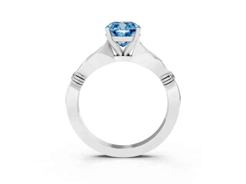 Fancy Blue Cushion Cut Diamond Solitaire Twisted Band Ring Set in Silver with Accent Stones and Prong Setting