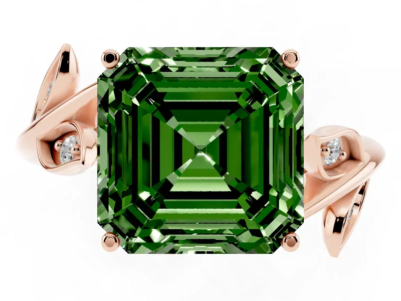 Asscher Cut Twisted Bypass Engagement Ring Setting for a Fancy Green Lab-Grown Diamond | Rose Gold