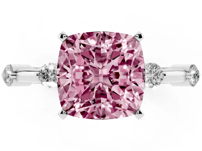 Cushion Cut Bar Set Engagement Ring Setting for a Fancy Pink Lab-Grown Diamond | Sterling Silver