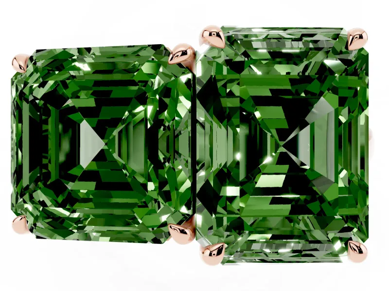 Fancy Green Asscher Cut and Emerald Cut Toi Moi Ring Set in Rose gold with Prong Setting