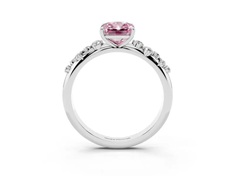 Fancy Pink Radiant Cut Diamond Cluster Solitaire Ring Set in Platinum with Prong Setting