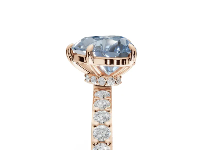 Heart-Shaped Hidden Halo Engagement Ring Setting for a Fancy Blue Lab-Grown Diamond | Pavé Band | Rose Gold