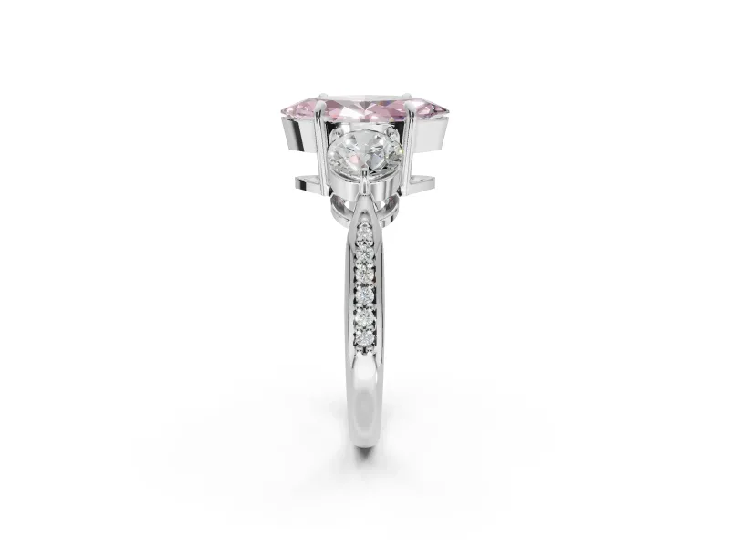 Marquise Three Stone Engagement Ring Setting for a Fancy Pink Lab-Grown Diamond | Tapered Pave Band | Sterling Silver