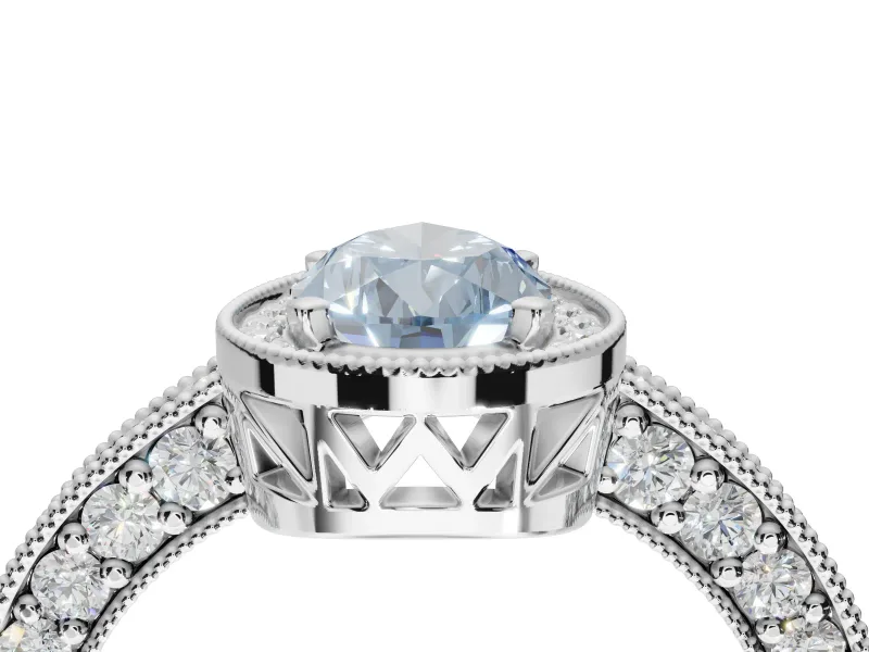 Pear-Shaped Milgrain Halo Engagement Ring Setting for a Fancy Blue Lab-Grown Diamond | Wide Pavé Band | White Gold