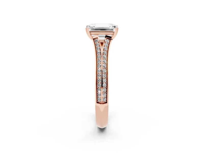 Emerald Cut Pave Split Shank Engagement Ring Setting | Double Claw Prongs | Rose Gold