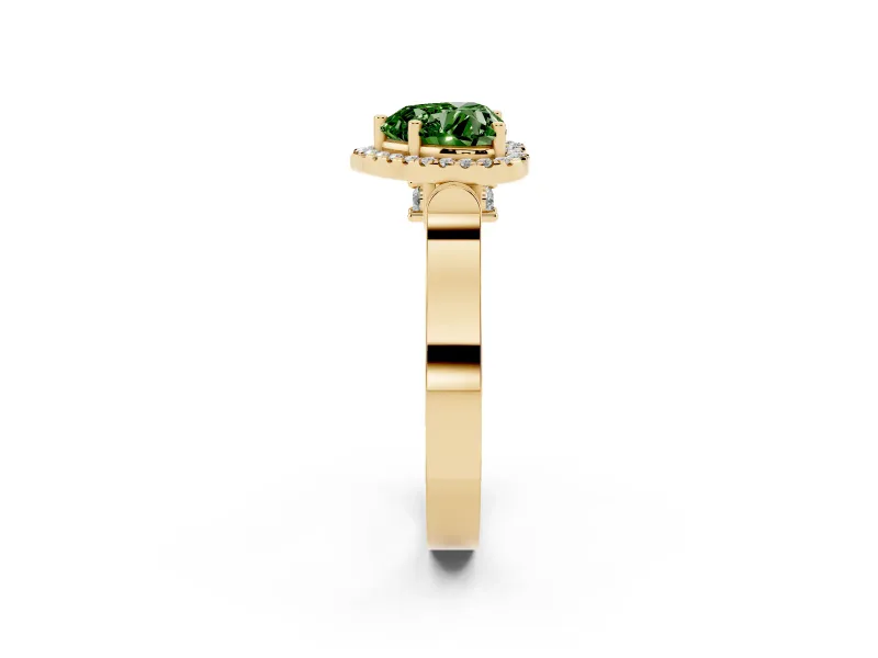 Heart-Shaped Halo Engagement Ring Setting for a Fancy Green Lab-Grown Diamond | Pointed Pave Shoulders | Yellow Gold