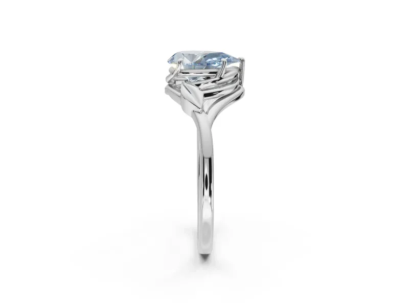 Pear-Shaped Leaf Bypass Solitaire Engagement Ring Setting for a Fancy Blue Lab-Grown Diamond | Sterling Silver