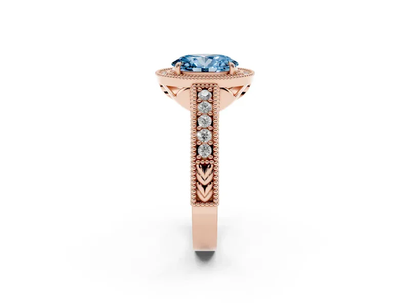 Oval Halo Engagement Ring Setting for a Fancy Blue Lab-Grown Diamond | Rose Gold