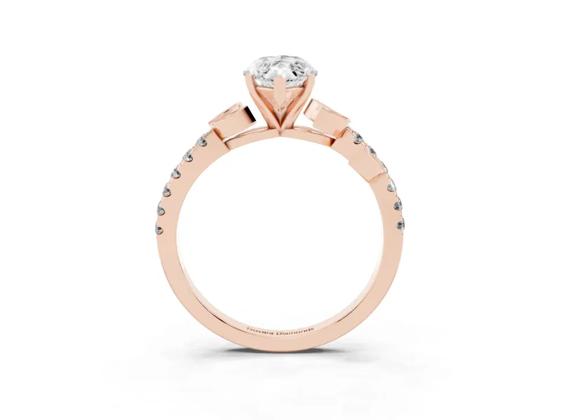 Marquise Leaf Pavé Engagement Ring Setting | Leaf Motif Shoulders | Rose Gold