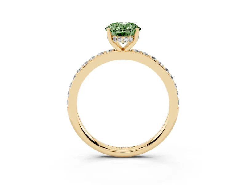 Oval Hidden Halo Engagement Ring Setting for a Fancy Green Lab-Grown Diamond | Yellow Gold