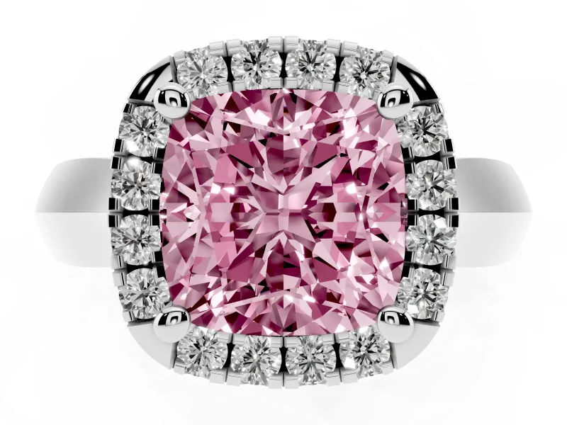 Cushion Cut Halo Engagement Ring Setting for a Fancy Pink Lab-Grown Diamond | Square Profile Band | Platinum