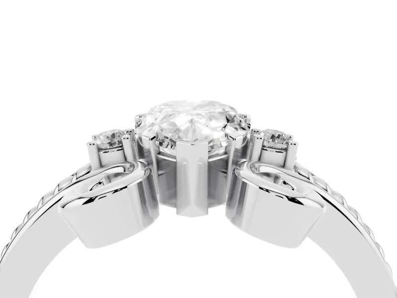 Pear Cut Diamond Twisted Band Solitaire Ring Set in White gold with Scroll Prongs